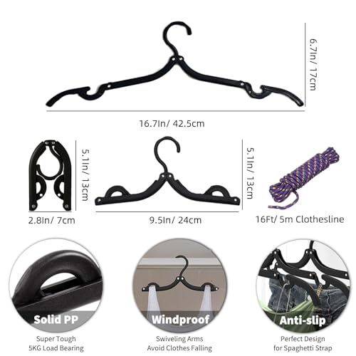 24 Pcs Black Travel Hangers Foldable for Suitcase, Portable Folding Clothes Hangers with Clothesline Travel Accessories, Cruise Ship Essentials Portable Foldable Hangers Drying Rack - size: 24pcs Black With Clothline