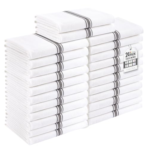 Homaxy 100% Ring Spun Cotton Kitchen Towels 24 Pack, Black Stripe - color: Black Stripe, size: 15" X 25" - 24 Pack