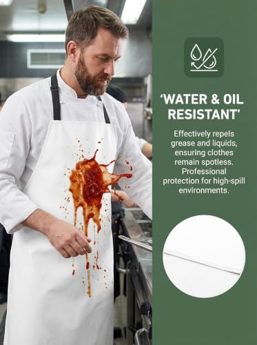 Molaxhome PU Waterproof Apron for Chef Lightweight Oil-Resistant Work Apron - color: White