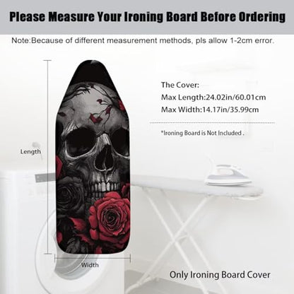 Skull Red Rose Pattern Ironing Board Cover - Anti Slip, Elastic Edge Stain Resistant Ironing Pad Cover, Tabletop Ironing Board Cover Only 14"x24" - color: Skull Red Rose Pattern
