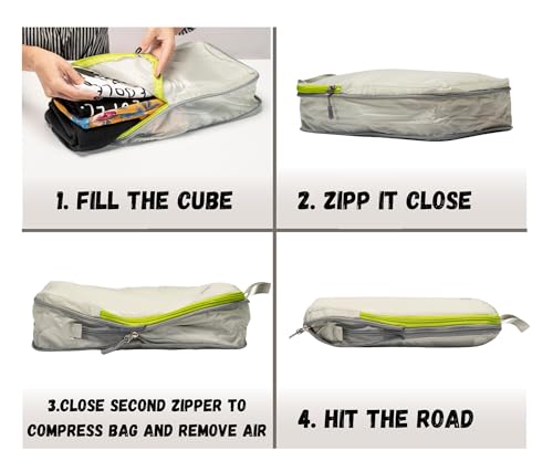 Compression Packing Cubes Set, Suitcase and Backpack Travel Organizer Bags - color: Cool White, size: 6Piece