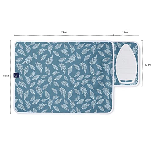 Encasa XO Ironing Mat, Heat Resistant Pad 28"x20" Big Leaves Blue - color: Big Leaves Blue, size: Small