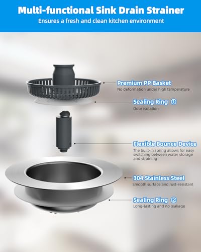 Hibbent Upgraded 3-in-1 Kitchen Sink Drain Strainer & Stopper Combo, Chrome - color: Chrome