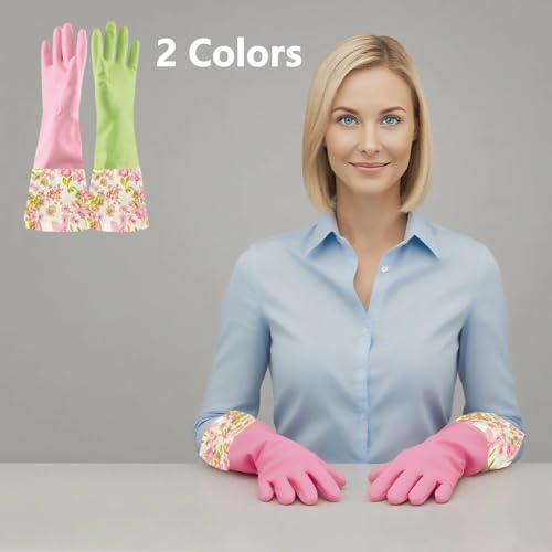 KINGFINGER Rubber Latex Waterproof Dishwashing Gloves for Kitchen,Precision Flocking Household Cleaning Gloves 2 pairs - size: Medium (Pack of 2)
