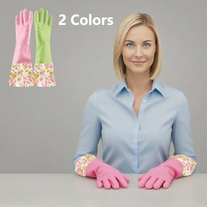 KINGFINGER Rubber Latex Waterproof Dishwashing Gloves for Kitchen,Precision Flocking Household Cleaning Gloves 2 pairs - size: Medium (Pack of 2)