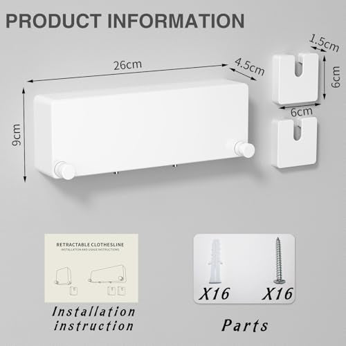 Retractable Clothesline Indoor, Non-Sagging Clothes line retracting Outdoor, Heavy Duty Wall Mounted Laundry Line Adjustable Stainless Steel for Laundryroom, Bathroom, 15.8 Feets Double Lines White - style: White