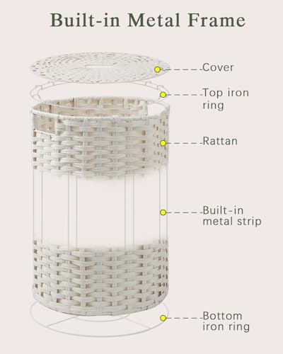 SETVSON Laundry Hamper Laundry Basket Round 19 Gal (72 L) PE Rattan, White - color: White, size: 19.0 Gal - 72L