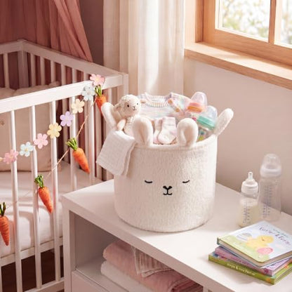 Novabright Sherpa Bunny Nursery Storage Basket Laundry Hamper with Handles