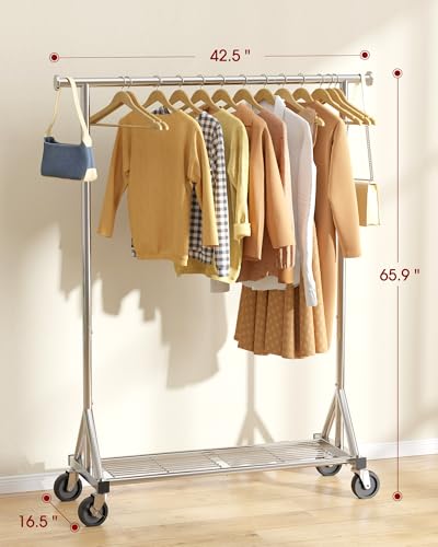 Sakugi Stainless Steel Clothes Rack Mesh Shelf, 42.5x16.5x65.9, Silver - color: Silver, size: 42.5" x 16.5" x 65.9"(1 Rod)