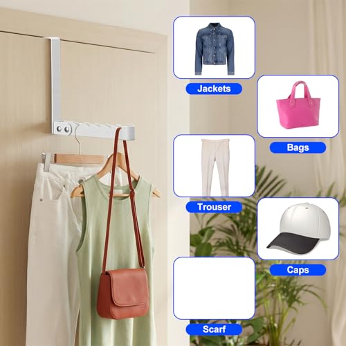 4 Pack Over The Door Hooks Hanger, Foldable Clothes Drying Rack, Space Saving Door Hanger for Clothing, Towels, Coats in Bedroom Bathroom Laundry Room