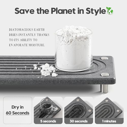 Razborci Water Absorbing Stone Sink Caddy Kitchen Sink Organizer Tray, Diatomite Bathroom Counter Tray, Faucet Drying Mat Coaster Soap Dish Rack Riser Dispenser Sponge Holder, Charcoal 10" x 4" - color: 10"x 4" - Charcoal