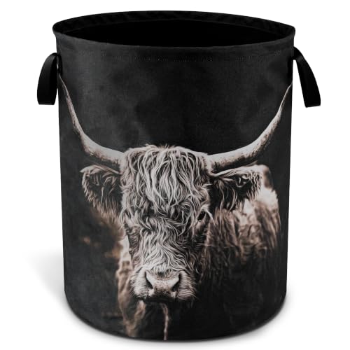 Highland Cow Laundry Basket Foldable Waterproof Hamper 18.9 x 16.5 Inch - color: Highland Cow Animal