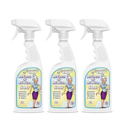 Grandma's Secret Refresh N ReWear Spray - Instantly Removes Wrinkles & Odors - Wrinkle Release, Fabric Refresher Spray, Chlorine, Bleach and Toxin-Free - 16 Ounce, 3 Pack - size: 16.00 Fl Oz (Pack of 3), style: Refresh N Rewear