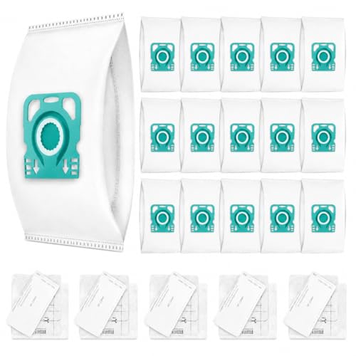 15 Pack HyClean Air TU/CO Vacuum Cleaner Bags Compatible with Miele Guard M1 L1 S1 Series, Replacement Vacuum Bags with 5 AirClean Exhaust Filters, 5 Pre-Motor Filters & Cleaning Brush