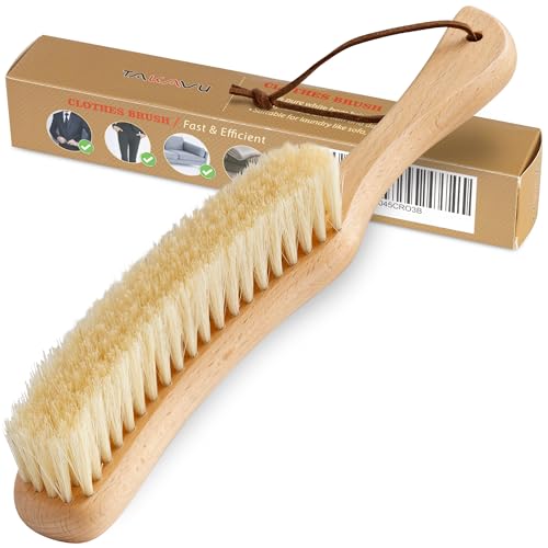 TAKAVU White Boar Clothes Brush for Suits, Large Beech Wood Handle - color: White Boar Bristle