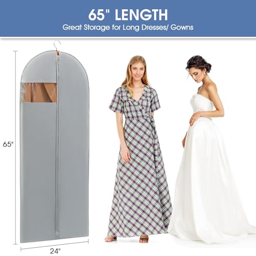 Dress Bags for Gowns, 65'' Long Garment Bags for Hanging Clothes, Dress Garment Bag, Grey Dress Cover with Clear Window for Dresses, Coats, Uniforms - 5 Pack - color: Grey, size: 65" - 5 Pack