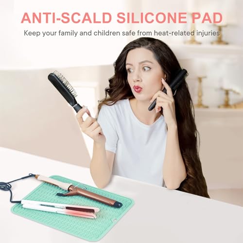 Suafrnut Oversize Silicone Heat Resistant Mat for Hair Tools(14.2" x 11") - color: Mint Green