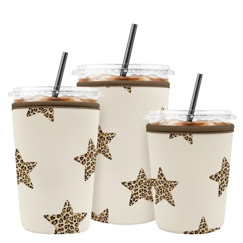 Iced Coffee Sleeve Reusable Neoprene Cup Sleeves, Stars Leopard - color: Star Leopard