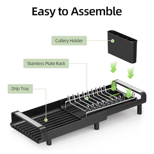 TOOLF Small Dish Drying Rack, Expandable and Space-Saving, Matte Black - color: Matte Black