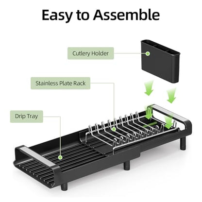 TOOLF Small Dish Drying Rack, Expandable and Space-Saving, Matte Black - color: Matte Black