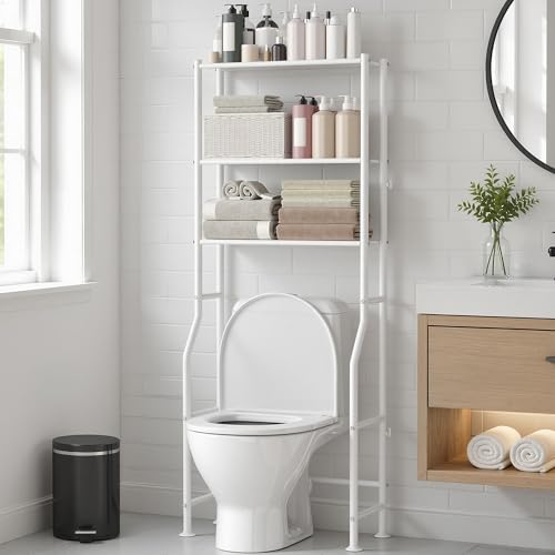 GloTika 3-Tier Over Toilet Storage Rack, Anti-Wobble, White - color: A-white