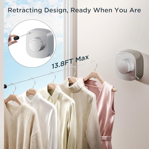 FORIOUS 13.8 Ft Retractable Clothesline, Non-Sagging (Stainless Steel) - color: Stainless Steel