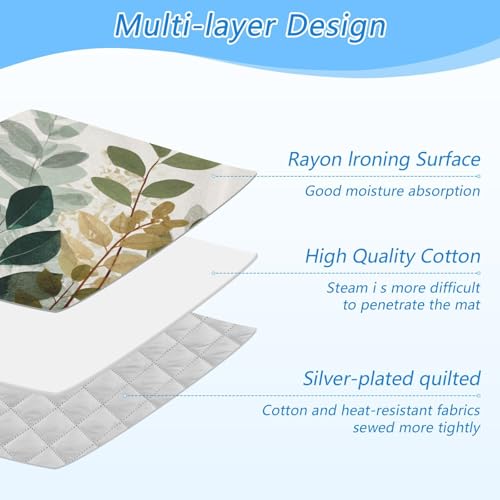 Beige Boho Style Leaves Ironing Mat Portable Ironing Pad Blanket with Silicone Iron Rest for Table Top Travel Heat Resistant Double-Side Using Large 47x28 Inch Foldable - color: Beige Boho Style Leaves