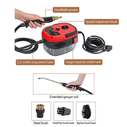 2500W Handheld Steam Cleaner High Temperature Pressurized Steam Cleaning Machine Portable Car Steamer with Brush Heads (Blue) - color: Blue