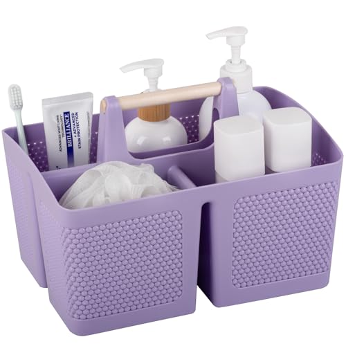 rejomiik Plastic Shower Caddy, Portable Shower Basket with Handle, Purple - color: Purple