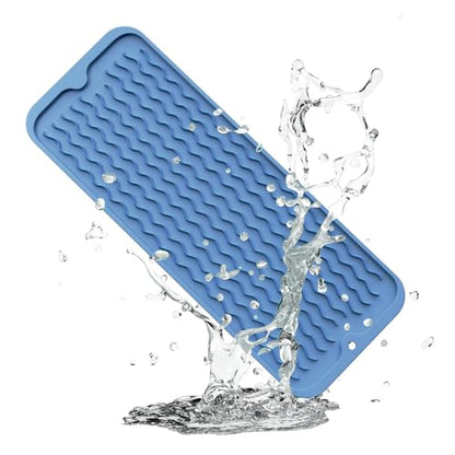 ZLR Small Dish Drying Mat for Kitchen Counter, 6"x17", Lichen Blue - color: Lichen Blue, size: 17" x 6"