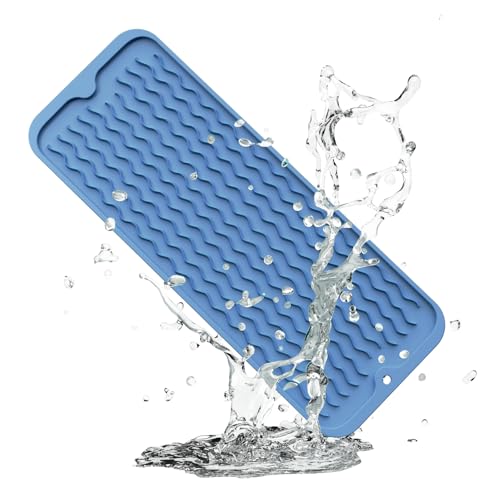 ZLR Small Dish Drying Mat for Kitchen Counter, 6"x17", Lichen Blue - color: Lichen Blue, size: 17" x 6"