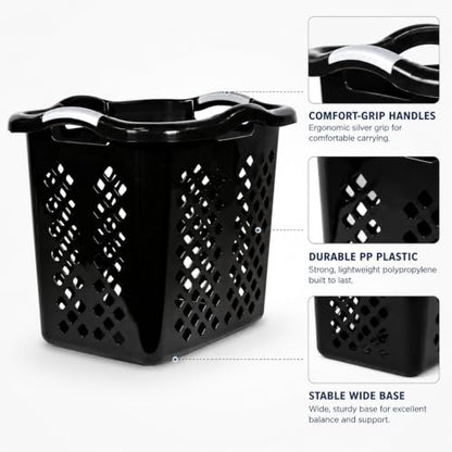 Laundry Basket 2 Bushel Plastic with Handles Black for Bedroom Dorm - color: Black 1pc