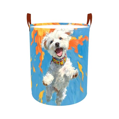 Laundry Basket 15.7x19.7 in White Puppy Autumn Hamper for Bedroom - color: colorful1250