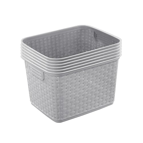 Sterilite Tall Weave Basket, Rectangular Plastic Décor Bin, Gray, 6 Pack - size: 6 Pack