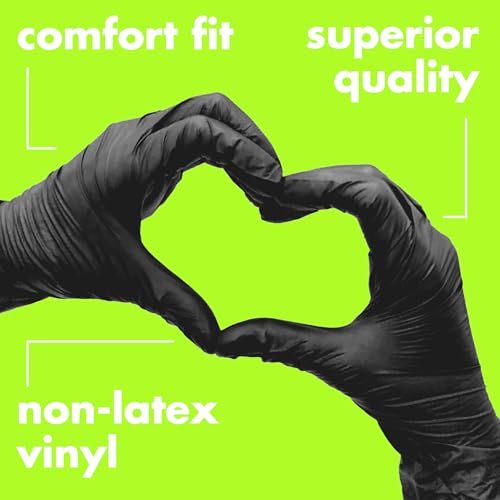 Colortrak Black Vinyl Gloves, Extended Cuff, 100 Count, Large - size: Large
