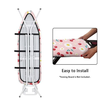 Standard Ironing Board Cover Iron Protector with Elasticized Edge,Cherries and Daisies Ironing Board Cushion for Snug and Secure Fit Easy to Install - color: Cherries and Daisies