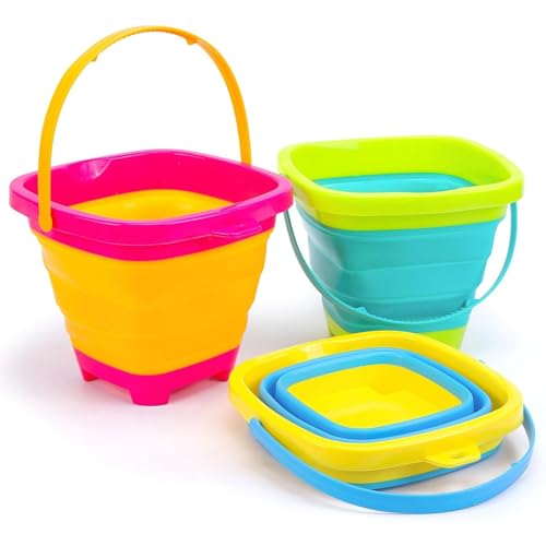 Shindel Collapsible Bucket for Kids,3 Pcs, Multicolor, Silicone