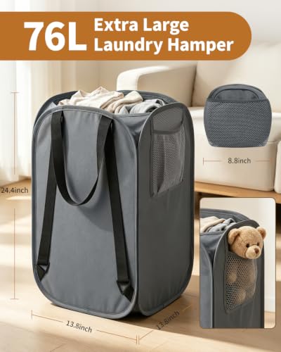 House Again 2 Pack 76L Laundry Backpack, 210D Oxford Heavy Duty Laundry Bag Backpack with Adjustable Shoulder Straps,Foldable Laundry Bag for College Dorm and Travel, Grey - color: Grey, size: 2-Pack