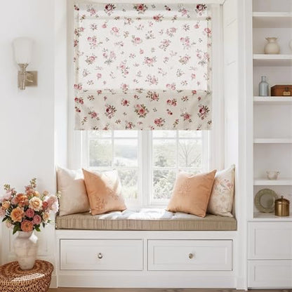 StangH Linen Red Floral Roman Shades with Magnets, W32 x L64, 1 Panel - color: Rose Red, size: 32"W x 64"H