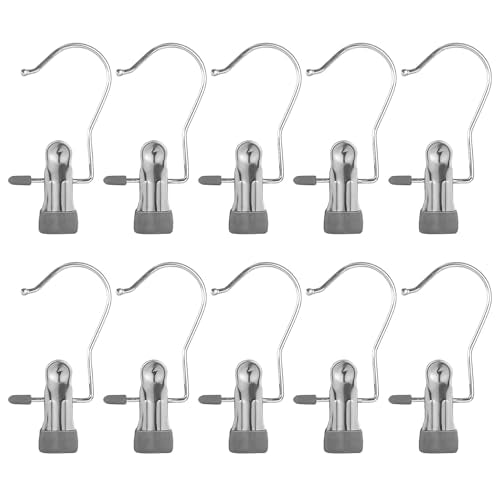 10-Pack Anti-Slip Hook Clips for Skirts Shorts Towels Boots Bulk Clips for Wardrobe Travel Pants Socks Handbag Clothes Hanger Clips for Closet Organizer Socks Towels Clips Heavy Duty Clothes Pins - color: Gray