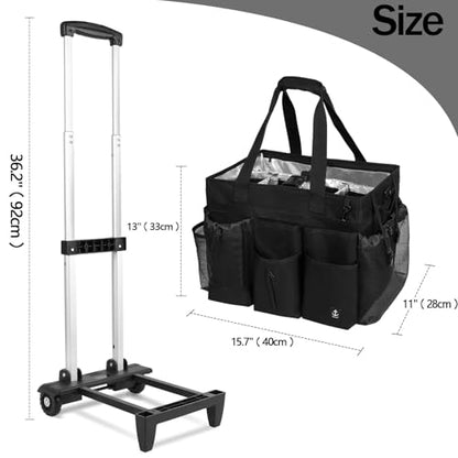 Rolling Cleaning Caddy Bag Built-in Hard Plastic Sheet Detachable Trolley - color: Black
