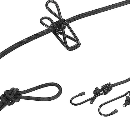 ALINNA Black Retractable Portable Clothesline, Windproof Travel Clothesline with 12 Clothespins for Indoor Laundry Drying, Outdoor Camping Accessories
