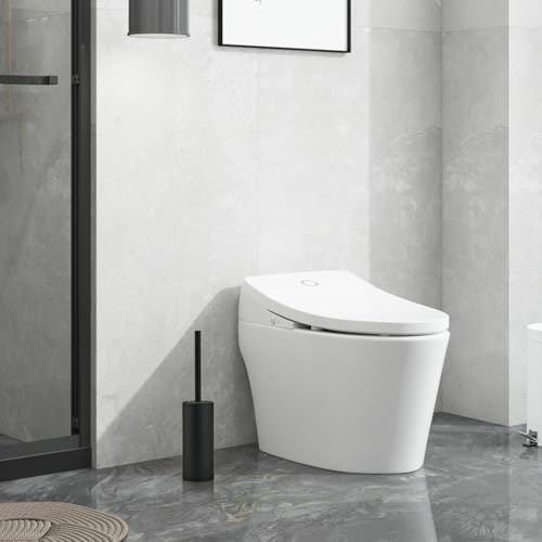 304 Stainless Steel Toilet Bowl Cleaner Brush and Holder Set - color: H-black