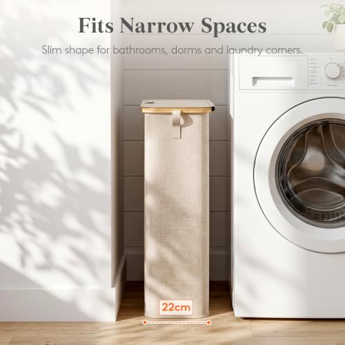 Lifewit 65L Slim Laundry Hamper with Lid and Removable Bag, Beige - color: Beige, size: 65L
