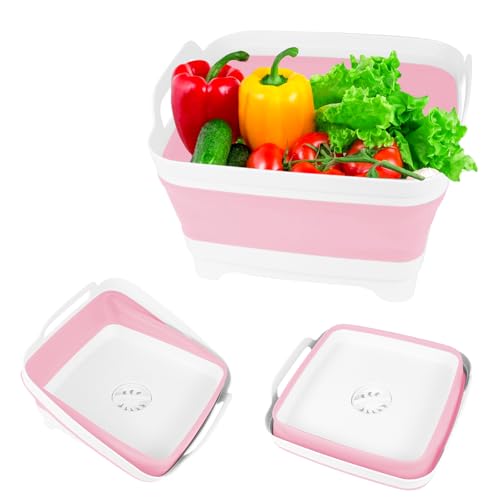 Hovom Collapsible Wash Basin with Drain Plug, 2.2 Gal (8.5L) Portable Sink - color: Pink
