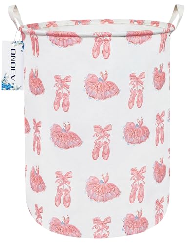 Round Pink Ballerina Laundry Hamper, Household Storage Bin - color: Pink lace dance shoes