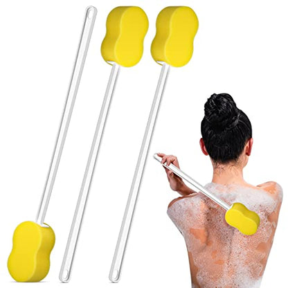 Long Handled Sponge 22.4'' Back Scrubber for Shower, Yellow - color: Yellow