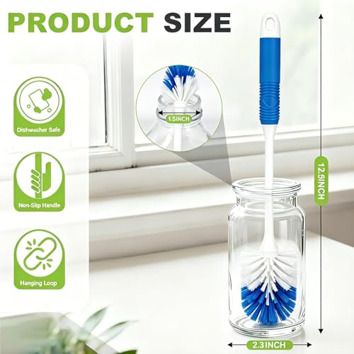 Kitchen Bottle Brush 2 Pack, Long Handle Bottle Cleaning Brush for Water Bottles, Tumblers, Thermos, Glassware and Narrow Neck Containers, Black and Blue