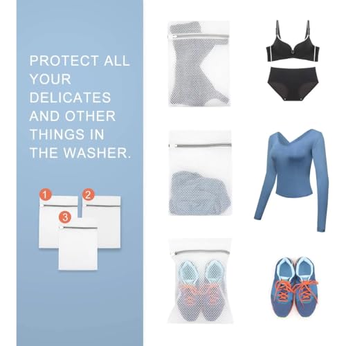3-Pack Mesh Laundry Bags for Delicates (12x16 in, Medium) – Durable Honeycomb Wash Bags with Zipper – Protect Lingerie, Socks, Baby Clothes & Bras – Reusable for Laundry & Travel