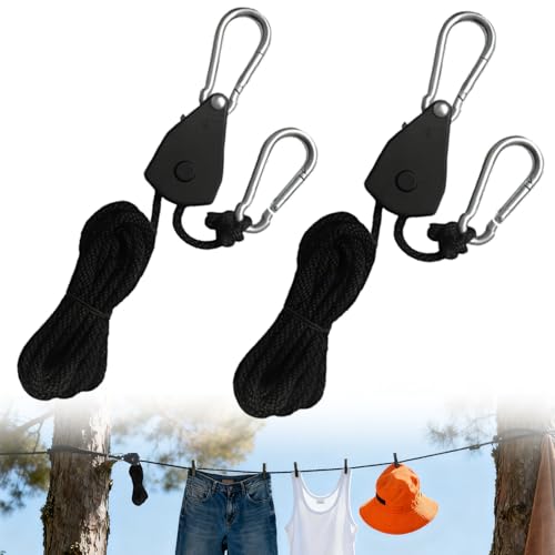 2PCS Retractable Travel Clothesline with Adjustable Pulley & Carabiner Rope